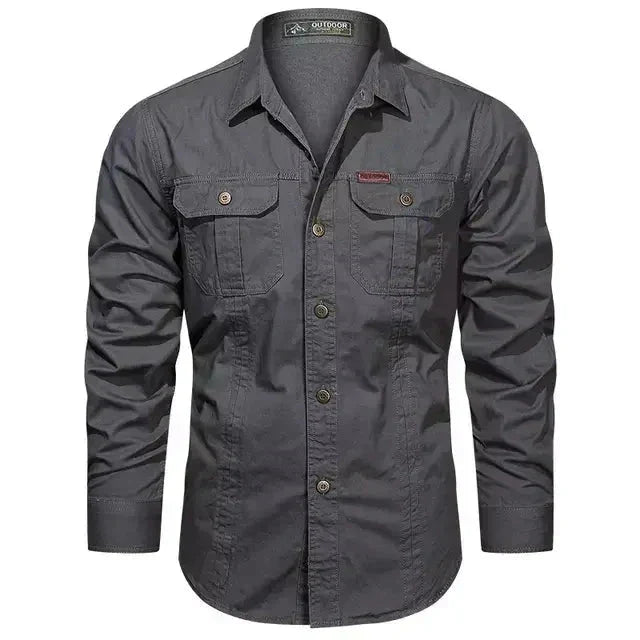 Camisa Masculina Manga Longa Militar Camisa Manga Longa Masculina Militar Sr Alpha Cinza P